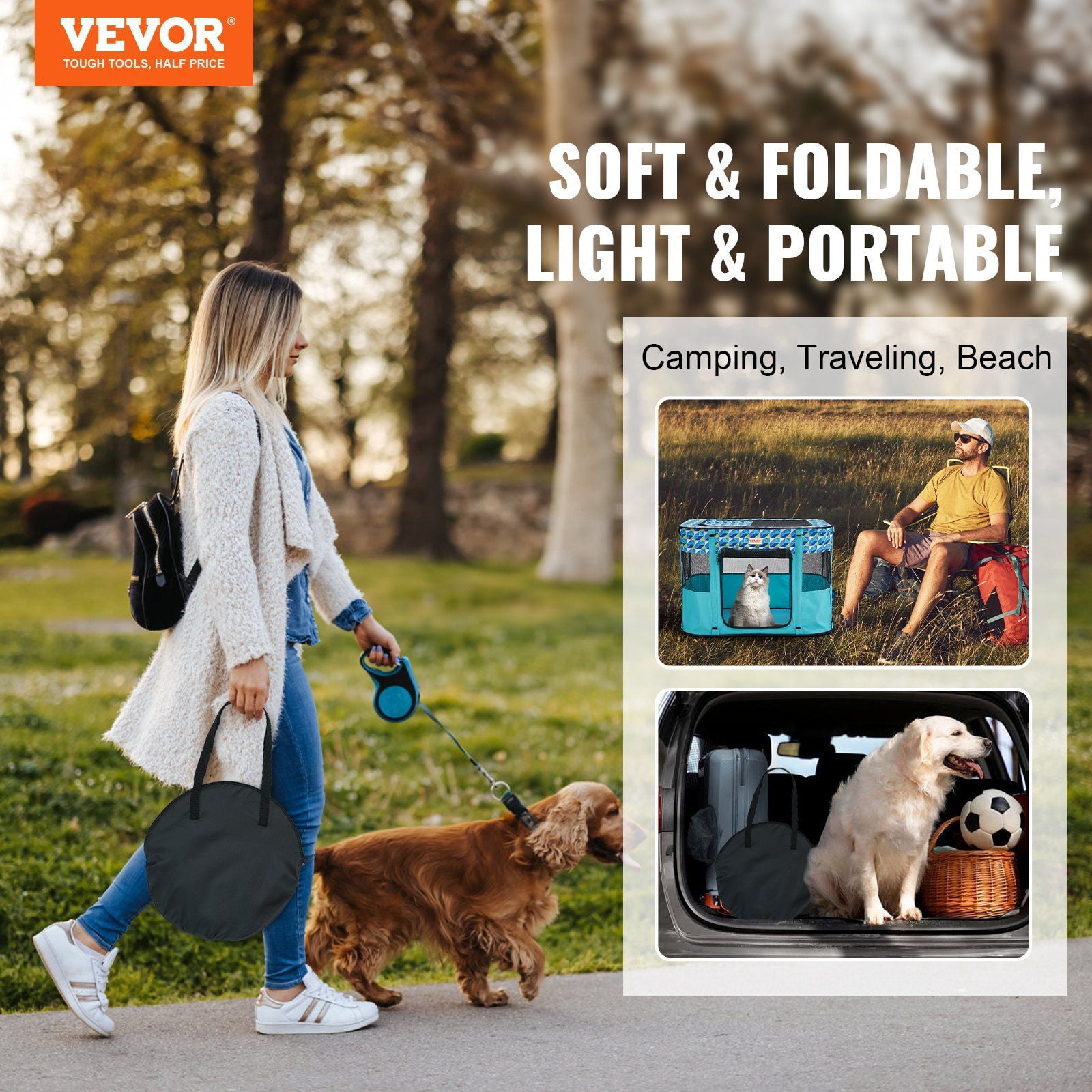 Foldable Portable Pet Playpen 32x24x22 Inches Waterproof 600D Oxford Cloth Removable Zipper Crate Kennel for Puppy Dog Cat Indoor Outdoor Travel Camping Rectangle Small