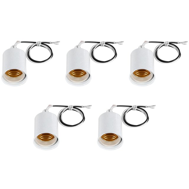 5X E27 Ceramic Screw Base Round LED Light Bulb Lamp Socket Holder Adapter Metal Lamp Holder with Wire White