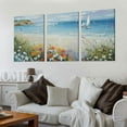 thumbnail image 2 of Ulloord Blue Coastal Wall Art Ocean Canvas Flowers Painting White Yellow Modern for Bedroom Living Room Home Office Wall Decor, 2 of 4