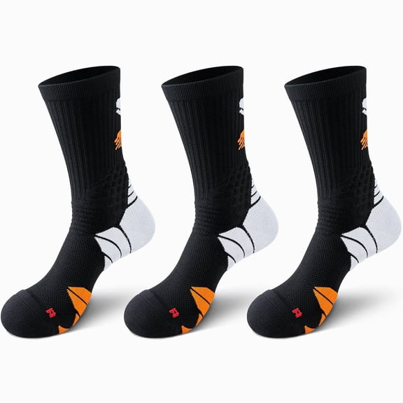 Mqamex Men's Compression Athletic Crew Socks,Sizes 9-13,Moisture Wicking,Targeted Cushioning(3-Pack)