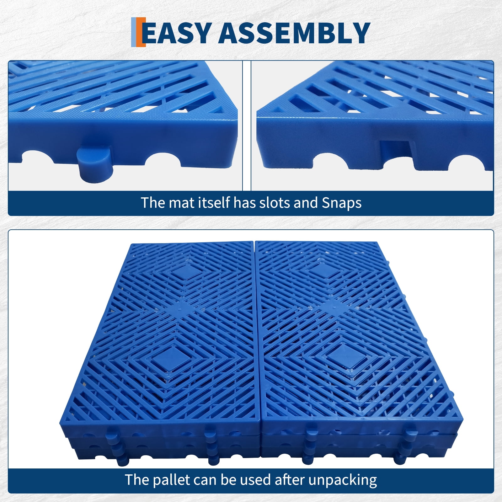 High-Density HDPE Nestable Polyethylene Pallets,Lightweight Plastic Pallet with Ventilation Grid Design for Basement Restaurant Kitchen Supermarket,Easy to Install,6 pcs,Blue