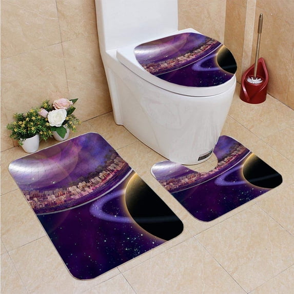 GOHAO Interstellar City Ship 3 Piece Bathroom Rugs Set Bath Rug Contour Mat and Toilet Lid Cover