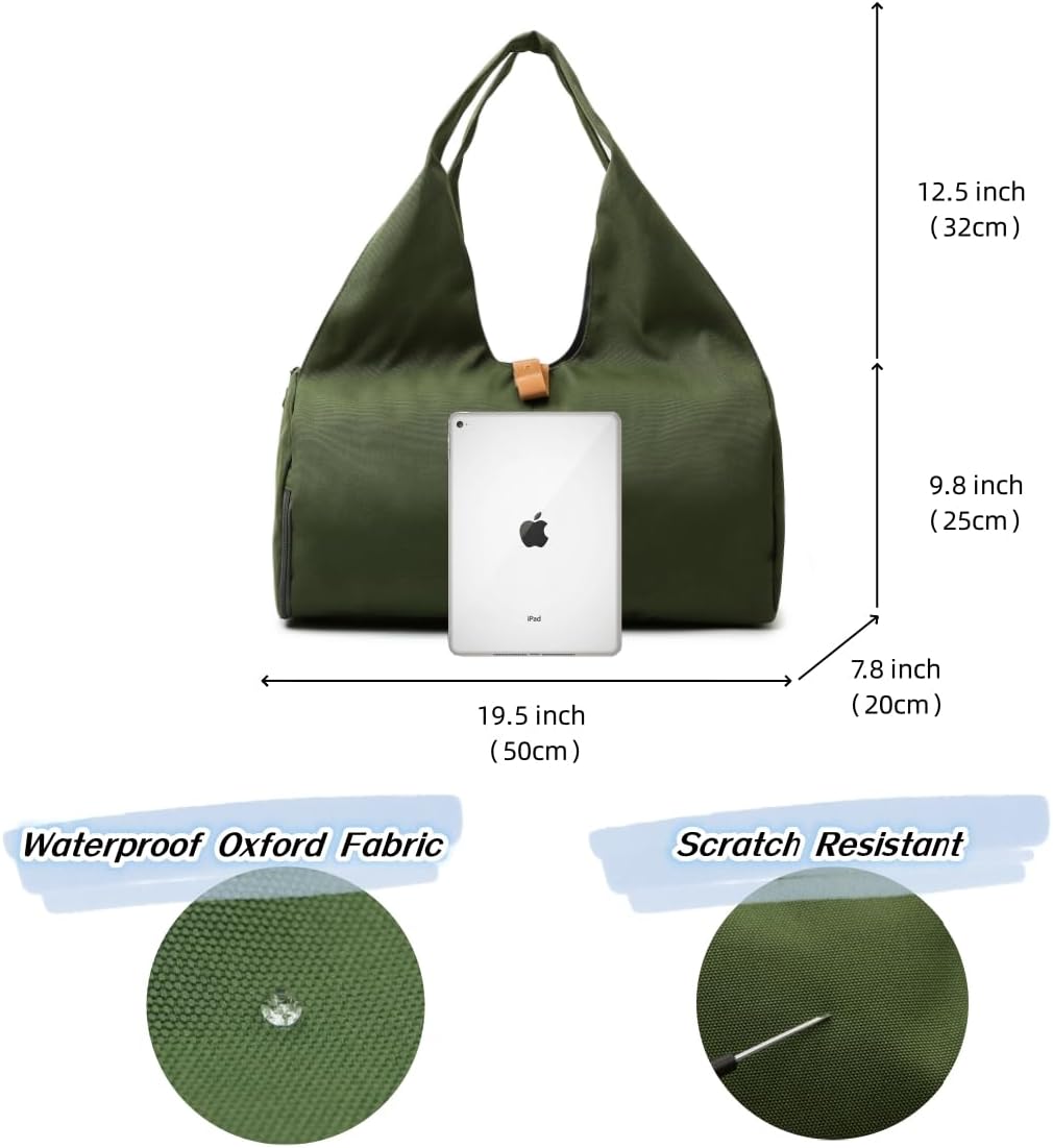 SikaFu Small Gym Bag for Women with Shoe Compartment & Wet Pocket Sports Travel Duffel Bag,Yoga Gym Totes With Mat Holder,Waterproof Carry On Weekender Overnight Bag (Khaki)