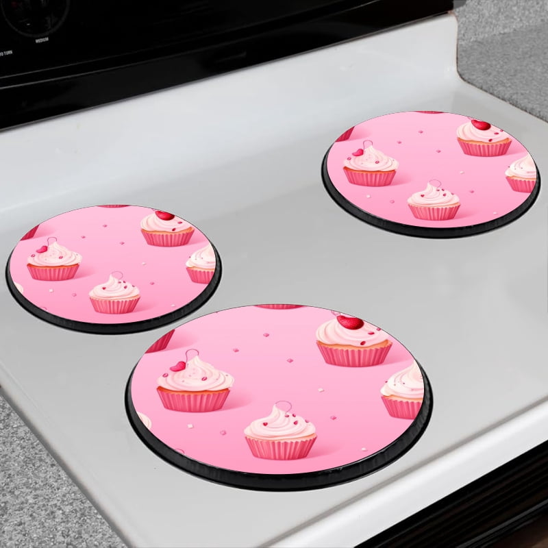 Bahomeck Electric Stove Burner Covers Set Of 4,Pink Cupcakes InPink Background Metal Gas Stove Burner Covers,Protecting Gas Stoves,8 Inch And 10 Inch