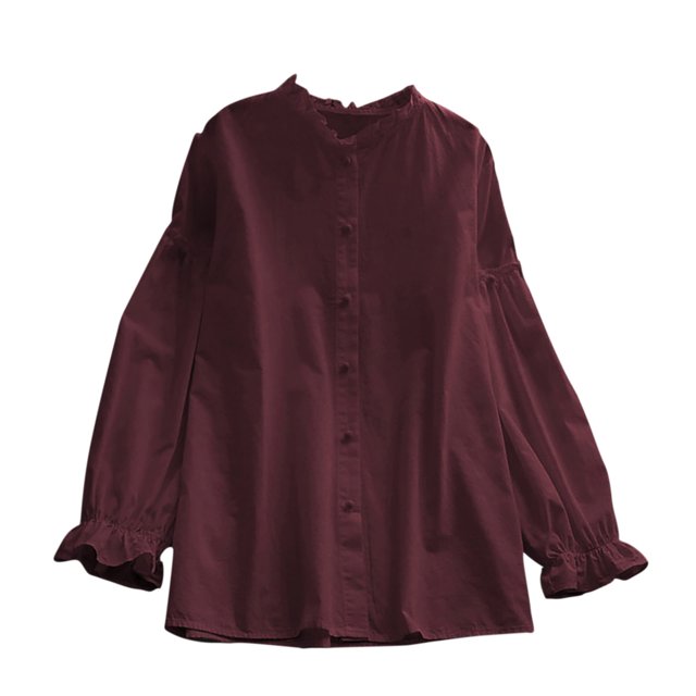 Baby Doll Blouses for Women Loose Flowy Tops Ruffle Button Down White Top Spring Long Sleeve T Shirts for Women