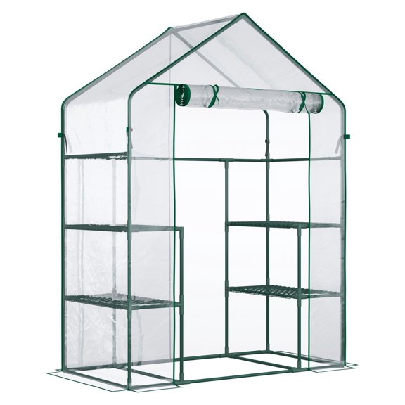 YYDSBNHH Mini Greenhouse 56 x 29 x 77 Walk-in Garden Hot House with Shelves Roll-Up Door Weatherized Cover Deep Green