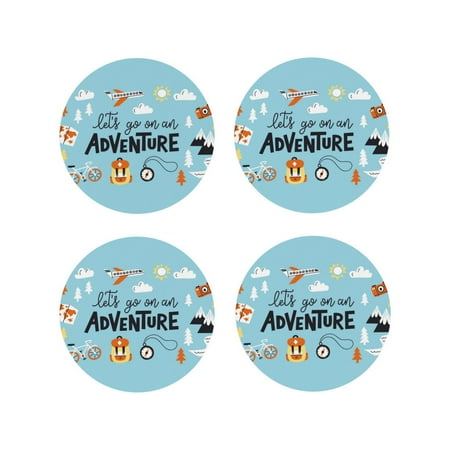 

Leather Coasters Set of 4 - Let s Go on an Adventure Lightweight Non-Slip Drink Coasters for Desk Anti-Scalding Desk Cup Coasters for Office Table Decor Round Shape