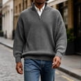 thumbnail image 6 of TOUMENY Men Sweater Stand Collar Long Sleeve Solid Casual Loose Warm Pullover Fall Winter Fashion Half Zip Knit Tops Gray XL, 6 of 7
