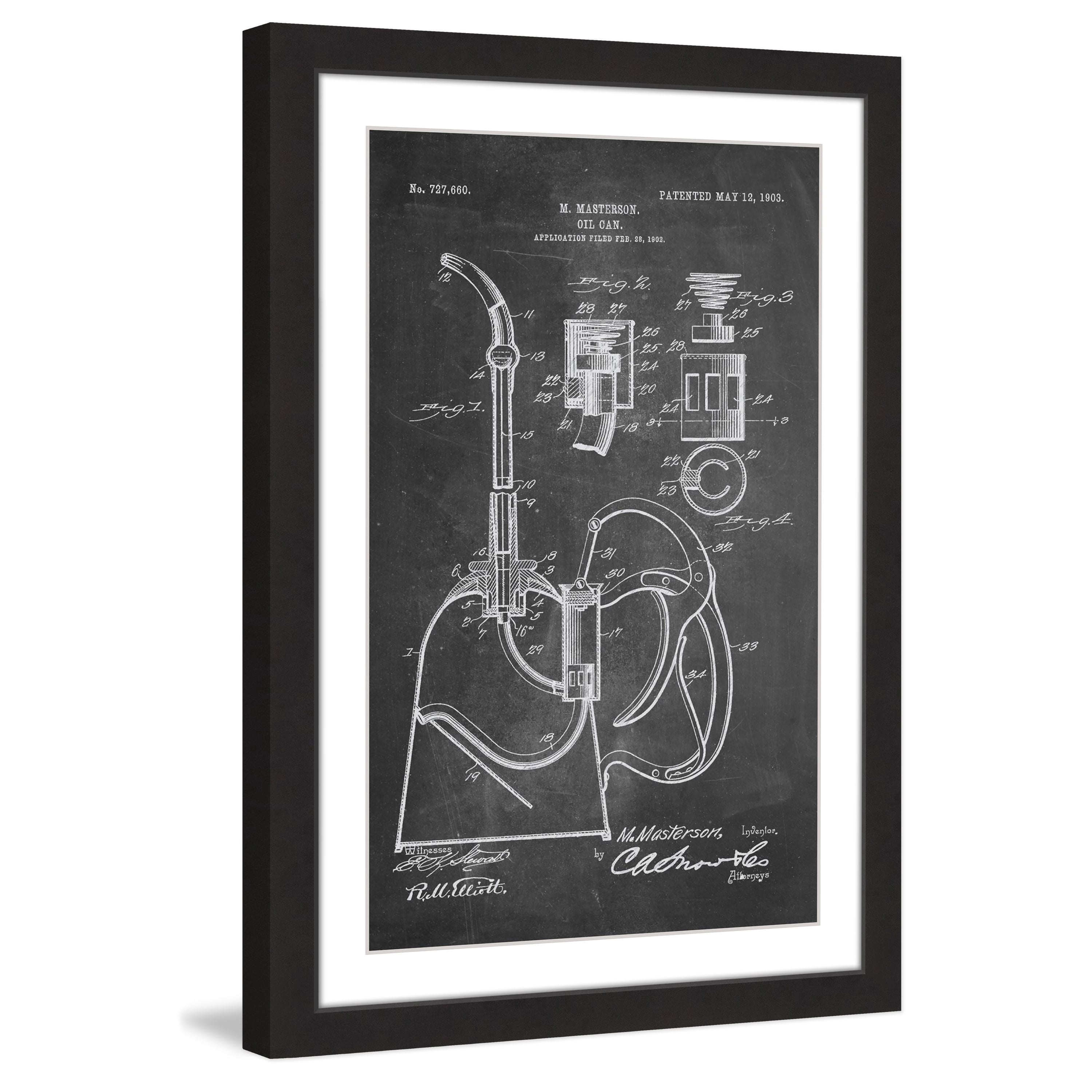 "Oil Can 1903 Chalk" Framed Painting Art Print, 20" x 1.5"