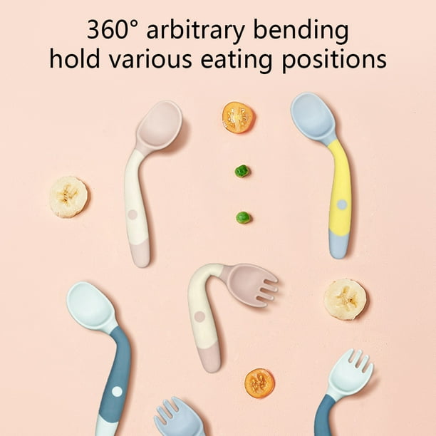 Baby Children Spoon Fork Set Soft Bendable Scoop Fork Tableware Feeding Cutlery