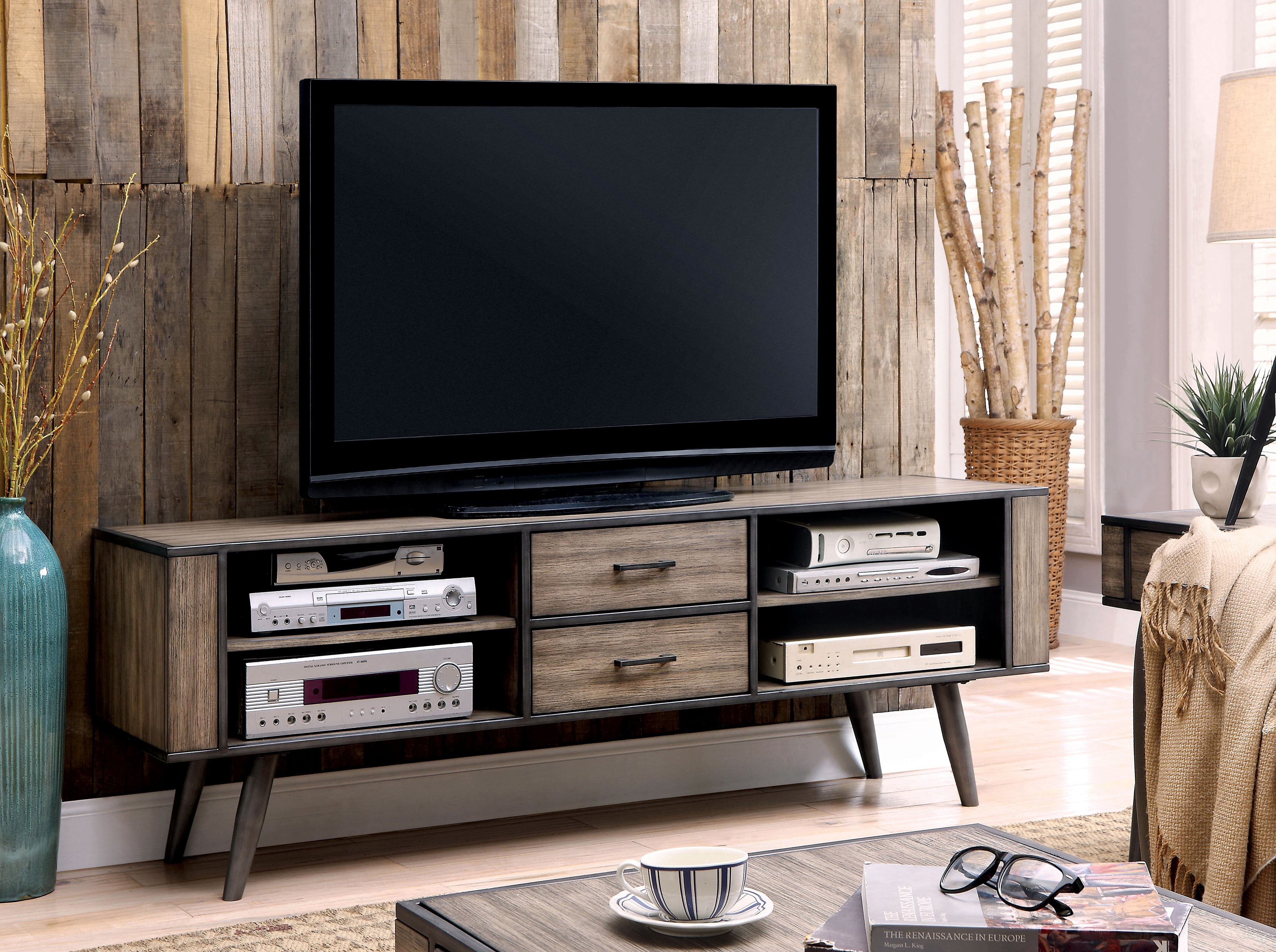 Furniture of America Mozell MidCentury MultiStorage TV Stand, 72