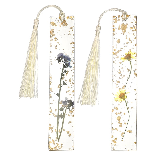 Marcadores de Flores Secas No Me Olvides y Margarita Amarilla para Lectura Mujeres, 2 Pcs