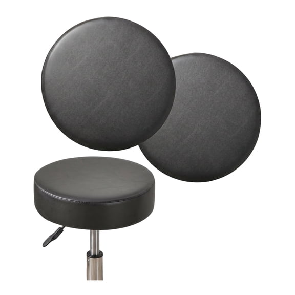 Bar Stool Covers Round Set of 3, Waterproof PU Seat Covers With Elastic Bands, Chair Covers Washable Cushion Slipcover for 12-14 Inch - Black