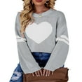 thumbnail image 1 of Pull pour Femmes Manches Longues Col Tricoté Cœur Ample Fête de Rue Chemise Décontractée Rose TG, 1 of 5