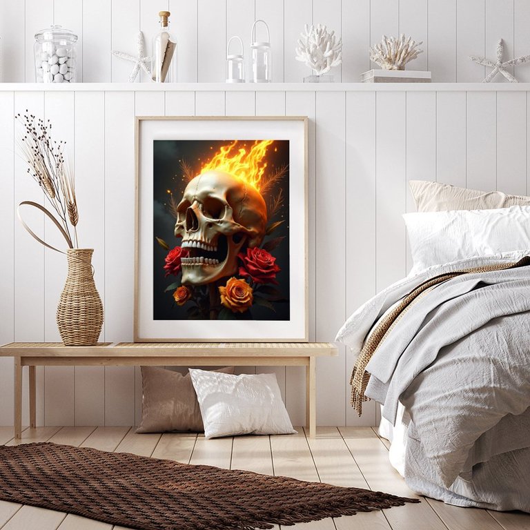 Diamond Art Kit for Adults, Skull Rose Fire Print No.884 Diamond