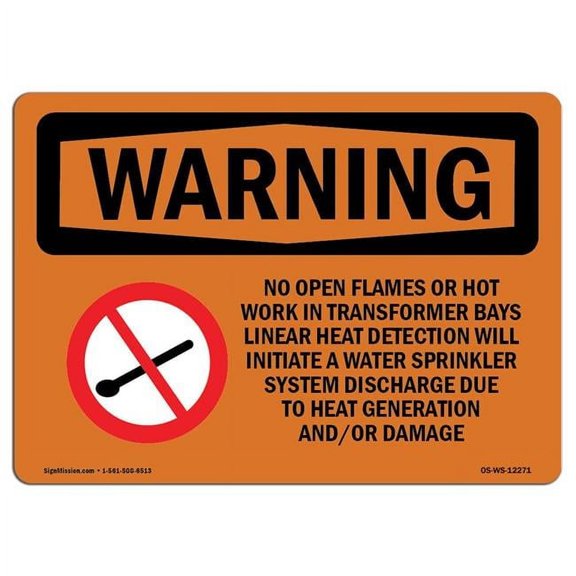 SignMission OS-WS-A-1218-L-12271 12 x 18 in. OSHA Warning Sign - No Open Flames or Hot Work in with Symbol