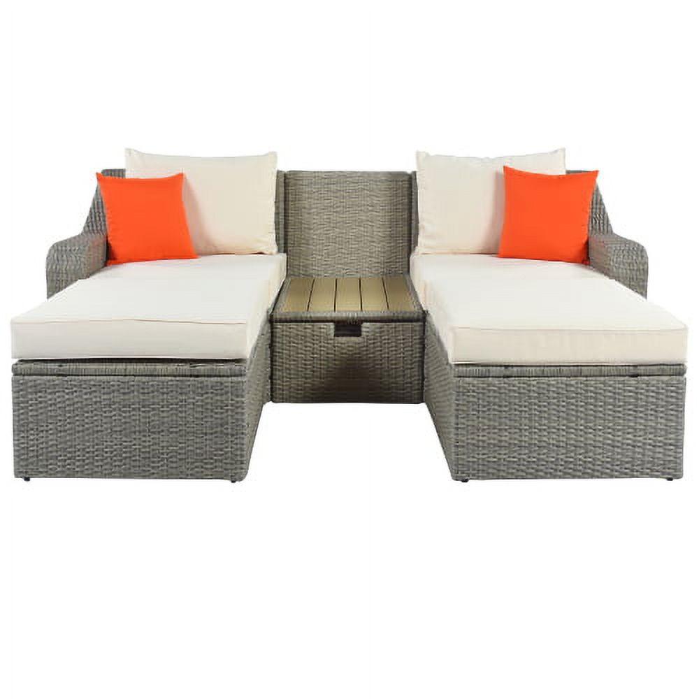 3 Piece Patio Furniture Set with 2 Pillows,Patio Wicker Sofa with Padded Cushions & 2 Removable Ottomans & Lift Top Coffee Table, Thickened PE Rattan Lounge Chair and Ottoman Set,for Yard Garden Porch - image 5 of 7