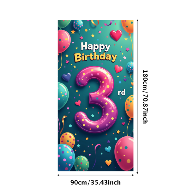 Happy Birthday 3rd Celebration Backdrop Banner Party Decoration Background Photography Props Supplies Decors Balloon Theme
