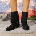 thumbnail image 2 of Knee High Boots Women Adjustable Fold Over High Top Ankle Booties Fashion Suede Chunky Heel Pull on Long Boots, 2 of 8