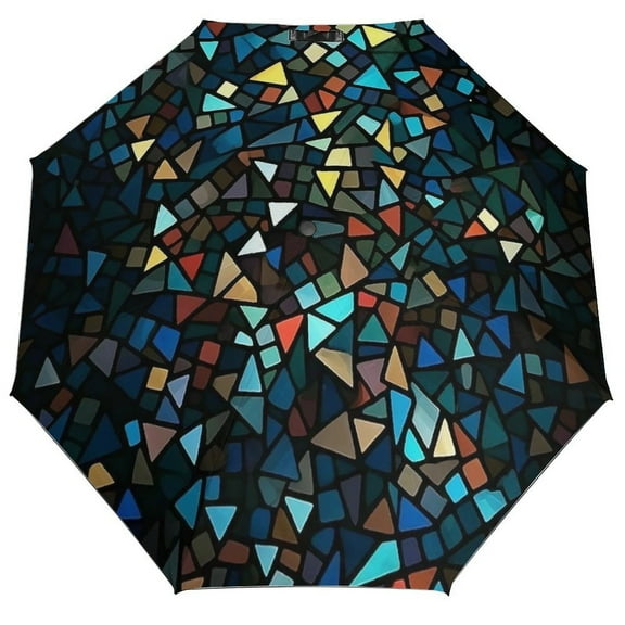 Colorful Geometry Umbrella for Rain - Portable, Double Layer Automatic Folding Umbrella UV Protection for Rain Car Travel Outdoor Men Women