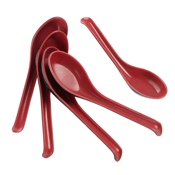 Household Kitchen Red Black Plastic Replacement Soup Rice Spoons 5 Pcs