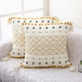 thumbnail image 1 of Paquete de 2 fundas de almohada bohemias, 20 x 20 pulgadas, algodón natural, tejido a mano, con borlas decorativas, funda de almohada para sofá, cama, dormitorio, sala de estar, 1 of 5