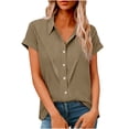 thumbnail image 3 of Feancey Gauze Shirts for Women Linen Short Sleeve Blouses Summer Casual Button Down Shirt Lapel Collar Loose Fit Beach Vacation Tops Khaki XL, 3 of 8