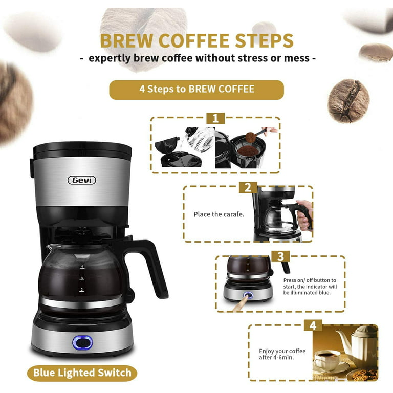 Gevi Drip Coffee Machine 4-Cup Coffee Maker with Auto-Shut Off Coffee Pot  Brewer Machine with Cone Filter for Office GECMA409-U