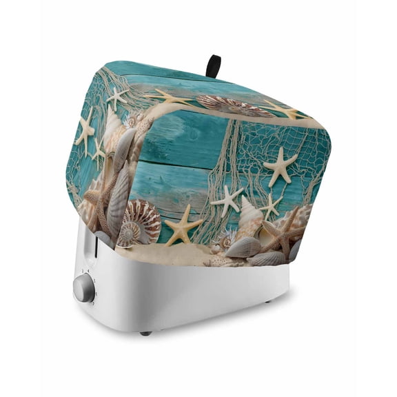 Fsddascl Teal Beach Coastal Small Toaster Cover 2 Slice, Kitchen Appliance Covers, Summer Ocean Starfish Shell Conch Toaster Oven Cover with Loop, Bread Machine Cover Polyester Dust Cover Protection