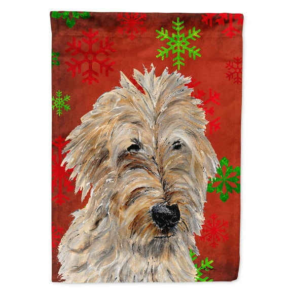 Golden Doodle 2 Red Snowflakes Holiday Garden Flag