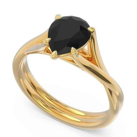 2.00 T.C.W Pear Cut Black Onyx Gemstone Beautiful Engagement Ring for Ladies Solid 14K Yellow Gold Size 7 by Diamond-Capitals