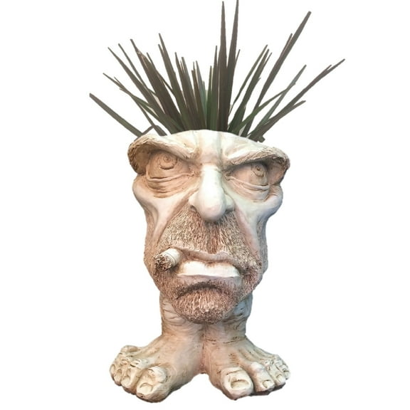Homestyles Antique White 13 in. Uncle Carmine the Muggly Face Humorous Statue Planter Holds 5 in. Pot