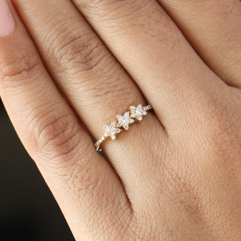 Cubic Zirconia Star Ring, 925 Sterling Silver Ring