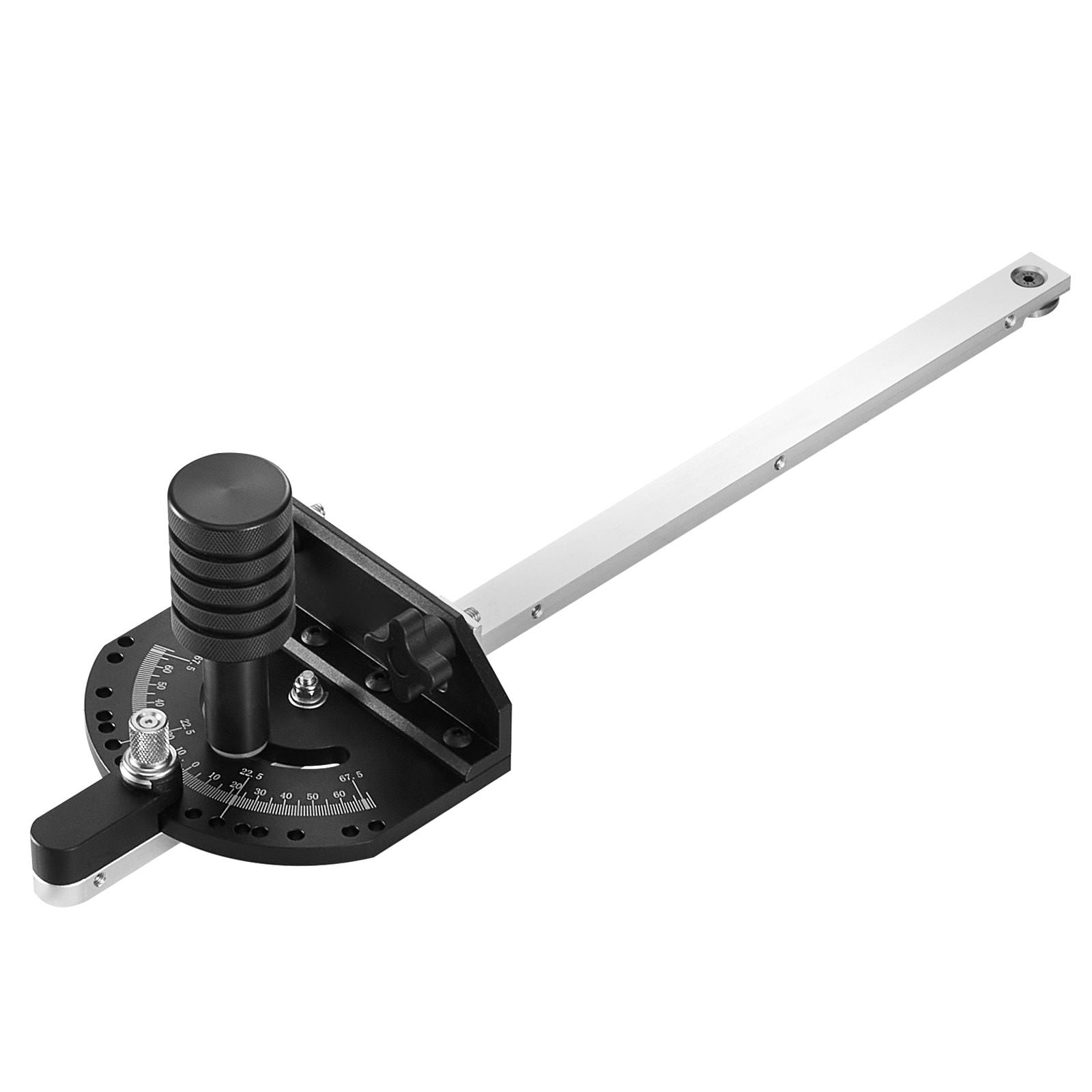 Miter Gauge for Table Saw, Fits 3/4x3/8 Inch Slots, 15 Positive Stop Holes (0-90-67.5°), Adjustable Solid Aluminum Head, Laser-Engraved Scale, Durable Build