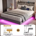 thumbnail image 6 of King Floating Bed Frame with Charging Station, Upholstered Platform Bed Frame with LED Lights & Storage Headboard, No Box Spring Needed, Wood Slats Support, Gray, 6 of 7