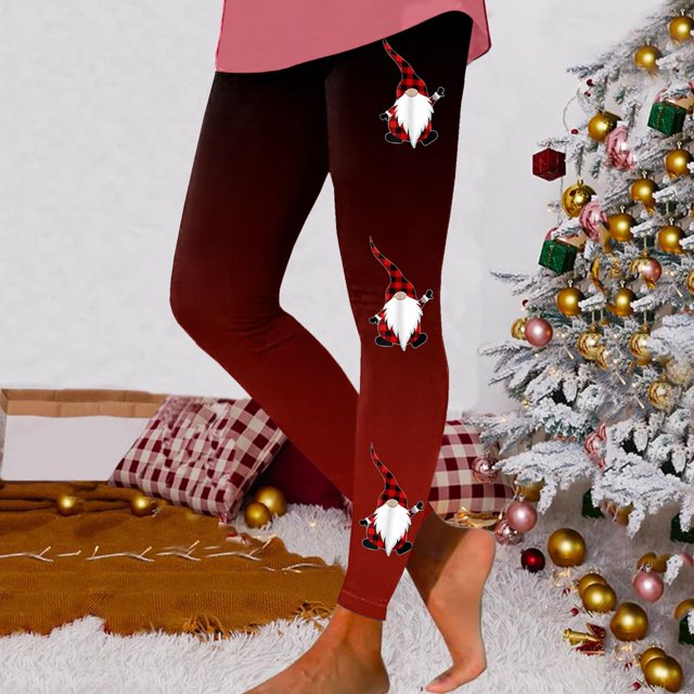 MKLEKYY Leggings deportivos para mujer, leggings de entrenamiento, pantalones con estampado navideño de bloques de color, leggings elásticos suaves 187