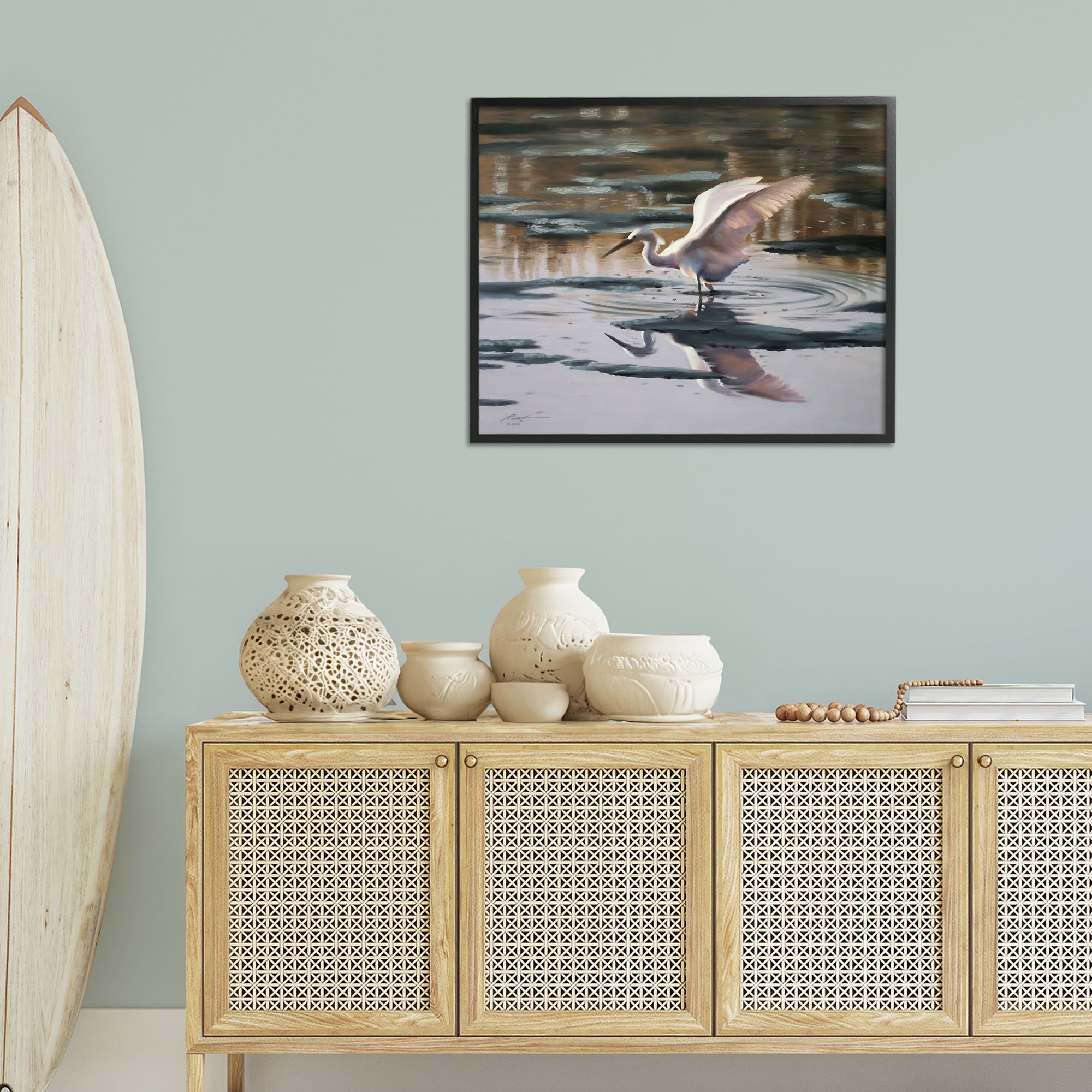 Stupell Industries Swan Landing in Water Animals & Insects Painting Black Framed Art Print Wall Art, 30 x 24