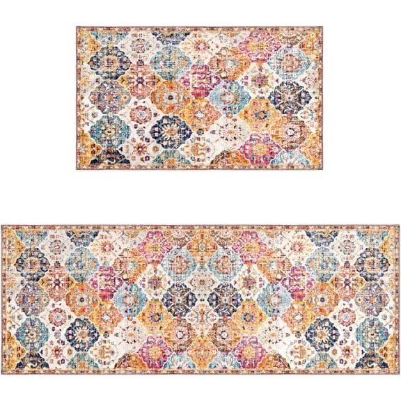 Boho Moroccan Kitchen Rug and Sets Set of 2 Non Skid Washable mat for Kitchen mats for Floor Farmhouse Black Bohemian Kitchen Decor (candy, One Size)