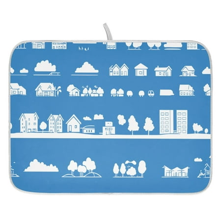 

Cityscape Icons Pattern Dish Drying Mat for Kitchen Quick Drying Absorbent Soft Durable 18 x 24