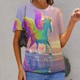 thumbnail image 6 of Rainbow Horse with Wings Women's Short Sleeve T-Shirt Crew Neck Casual Summer Trendy Loose Fit Tops, 6 of 6