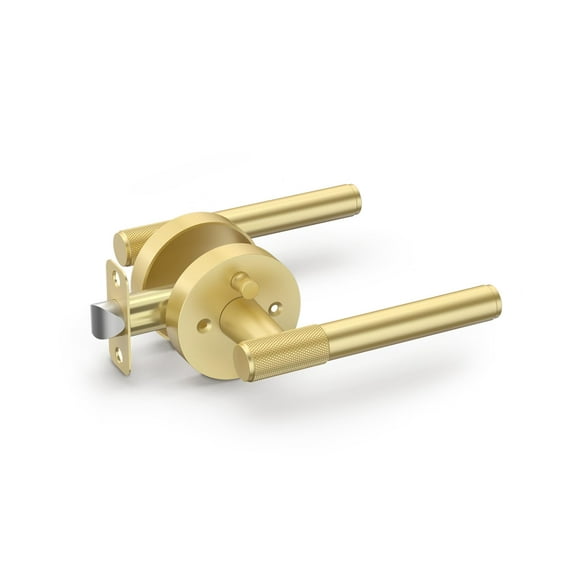 Asidrama 1 Pack Privacy Gold Door Handles, Door Lever with Door Knobs Indoor for Bedroom or Bathroom, Heavy Duty Brushed Gold Door Handles Interior with Locks for Left Right Sided Doors C63