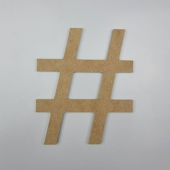 5" Hashtag Pound Symbol, Unfinished MDF Art Shape by Wooden Craft Cutouts, 1-8 Thickness