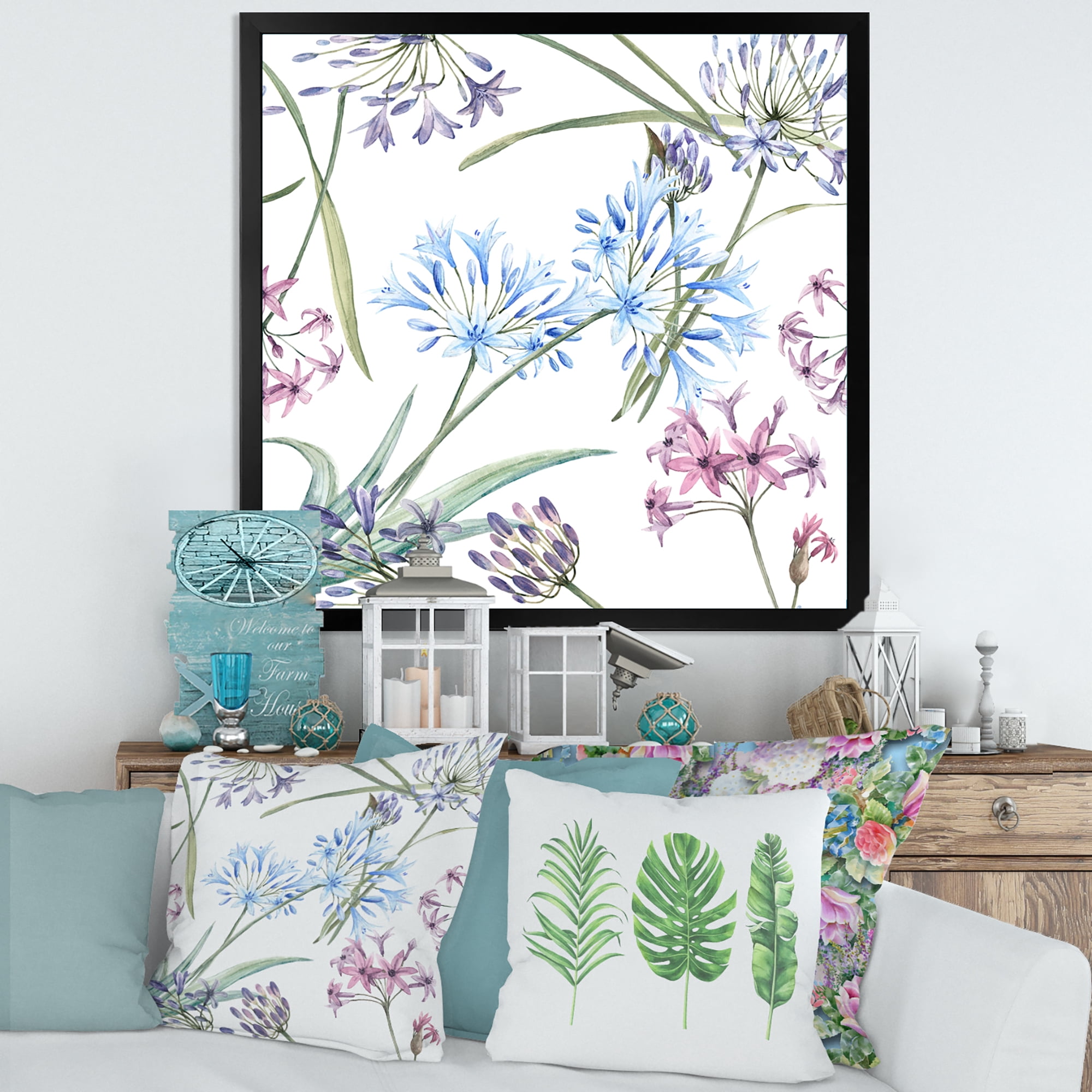 Designart 'Vibrant Summer Wildflowers On White II' Traditional Framed Art Print