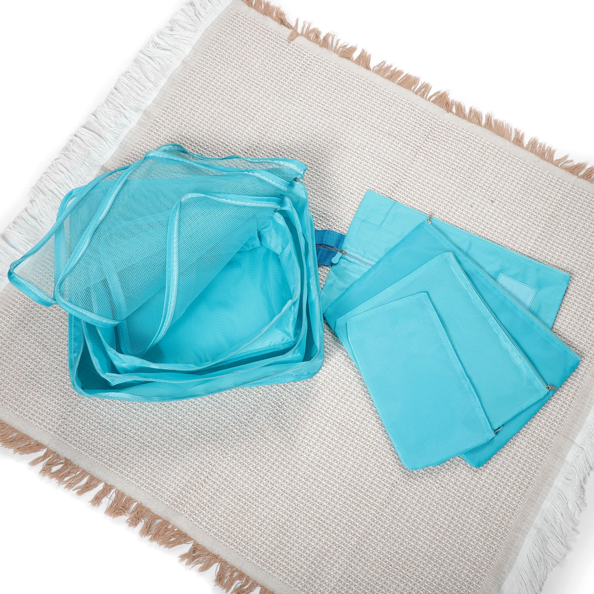 Unique Bargains 7Pcs Zipper Design Packing Cube Set For Luggage Sky Blue