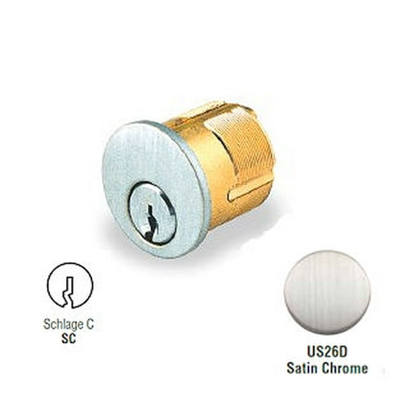 GMS M118-SC-26D Mortise Cylinder 1-1/8 SCH SC1/SC4 C US26D (Keyed Alike in Pair, 2-Pack)
