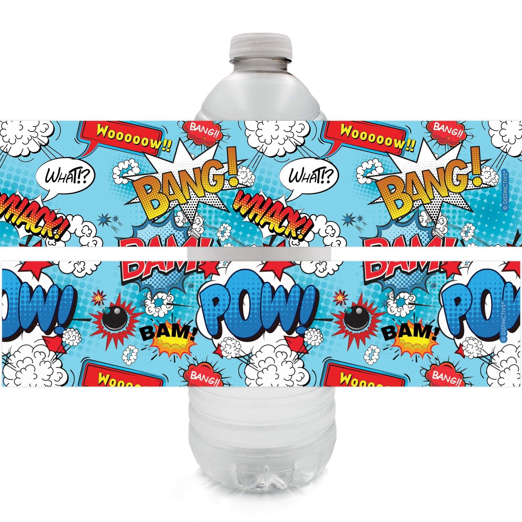 Comic Book Superhero Birthday Party Water Bottle Labels - 24 Count -  Distinctivs