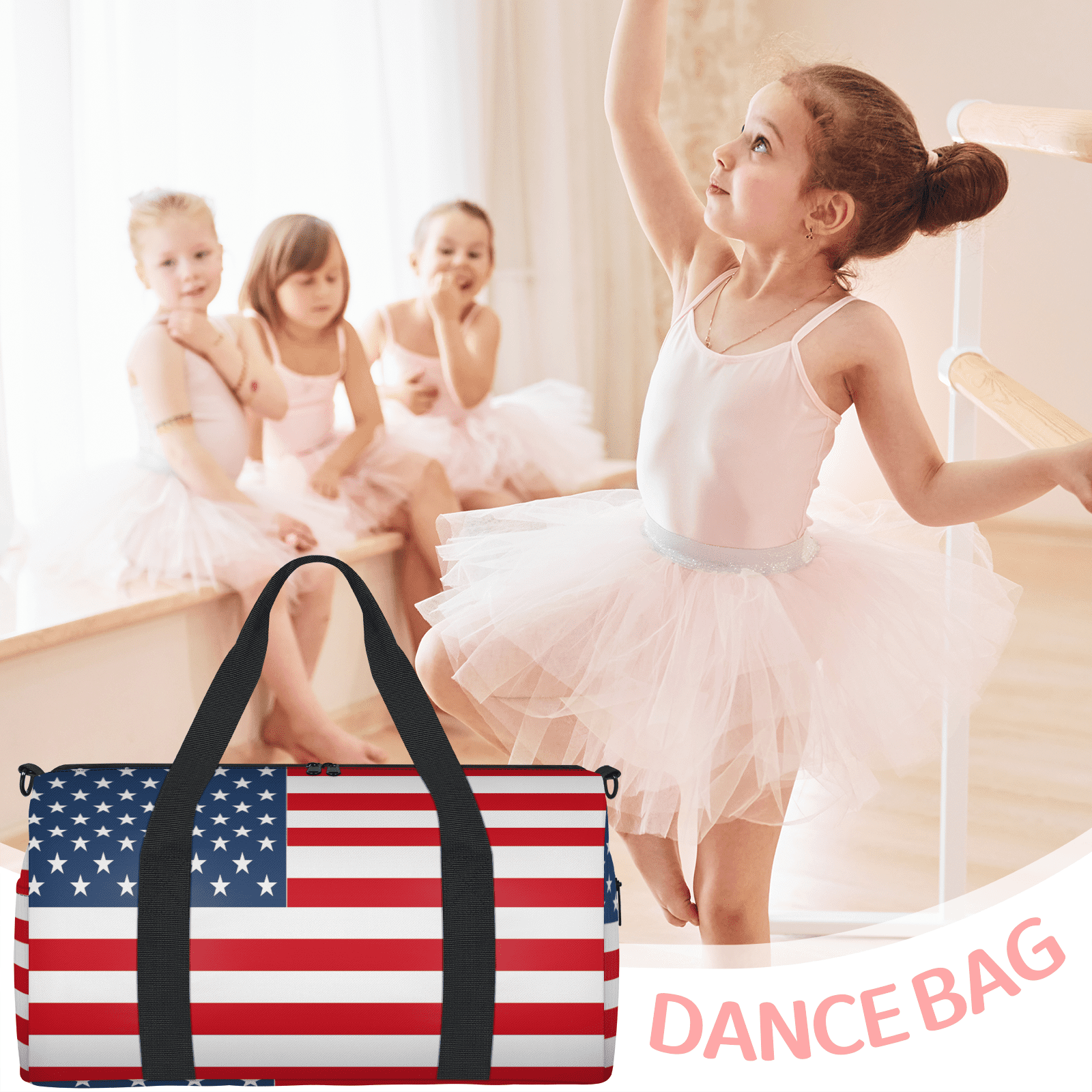 Herdesigns American Flag Travel Duffle Bag Sports Yoga Weekender Overnight Carry on Workout Bags Lightweight Waterproof Gym Tote Bag for Women