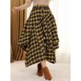 thumbnail image 3 of Yellow Tartan Skirt - High Waist Asymmetrical Tiered Hem With Fringe Detail Flowy Design, 3 of 6