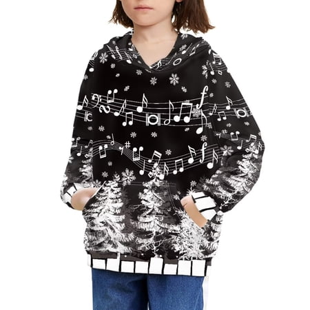 FKELYI Music Christmas Hoodies Pullover Graphic Design Size 8-10 Soft Ice Forest Kids Pullover Hoodie Boys Breathable Round Neck Sweatshirt