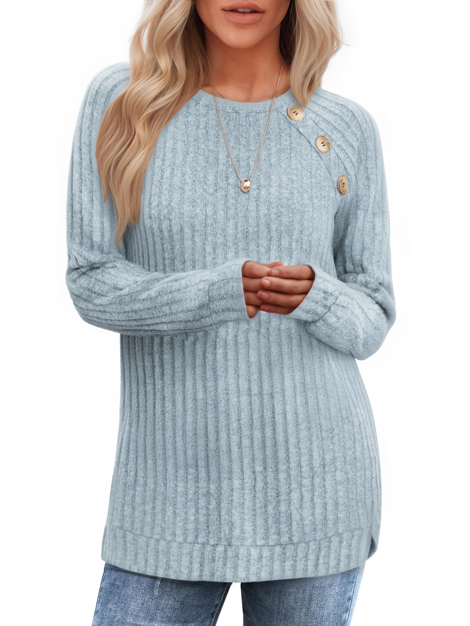 OALUXE Women's Long Sleeve Tunic Top with Button Details photo 2